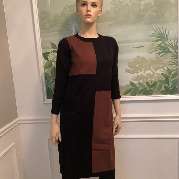 Black and brown color block knit dress. Expensive looking in person. Classy. - Picture 6 of 7
